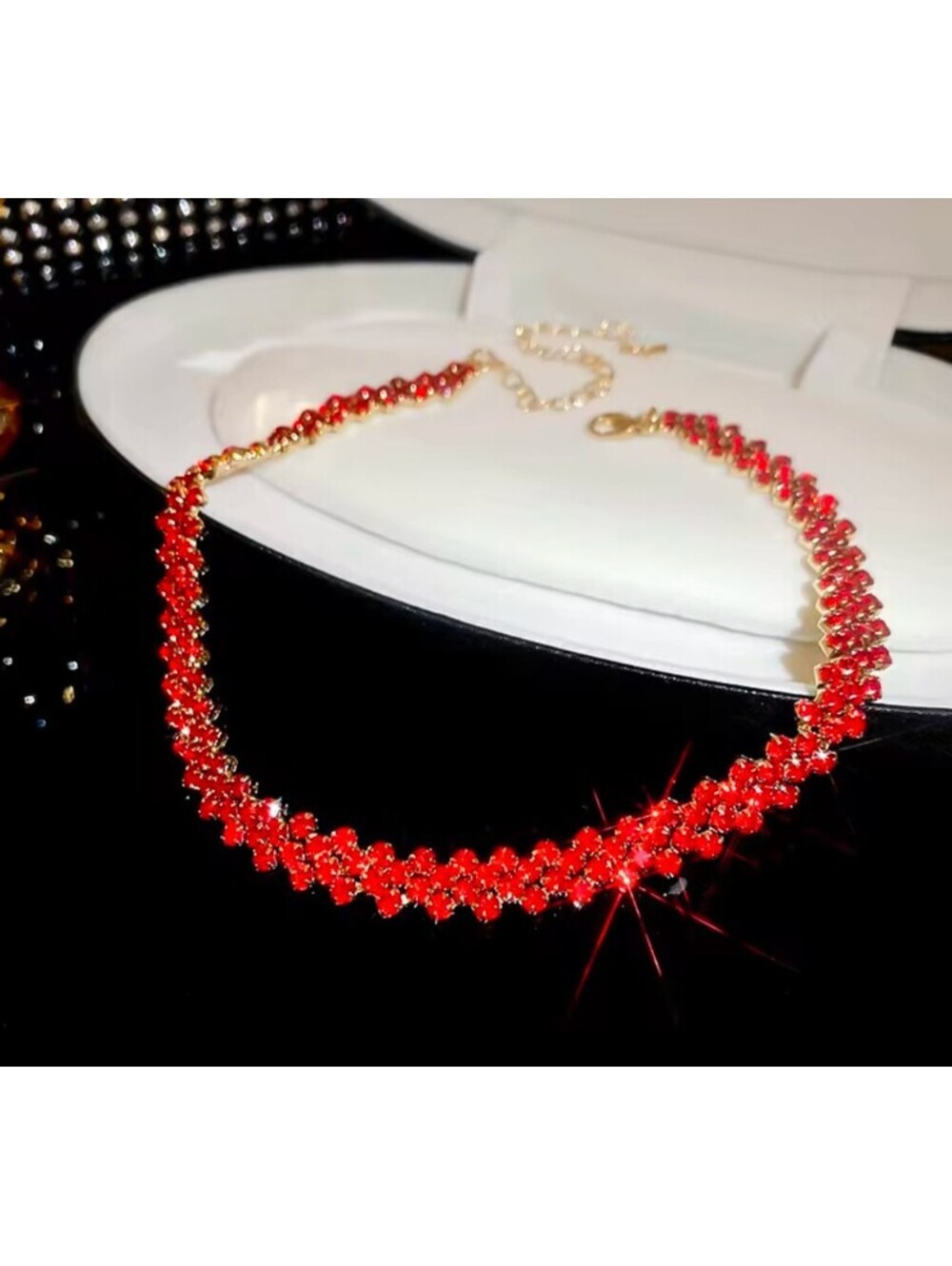 choker chain red women, moissanite simulated iced out necklace Gold tone